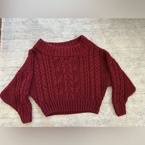 Anthropologie Melissa Cable Knit Red Wine Off the Shoulder Sweater Size Small